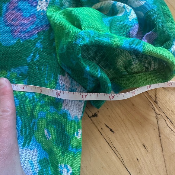 Retro Floral Green and Blue Empire-Waist Dress - Picture 6 of 6